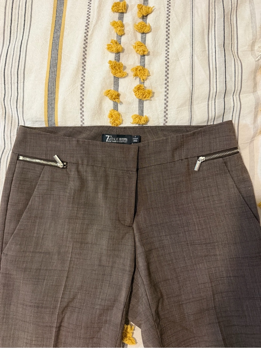 Avenue Taupe Brown Straight-Leg Trousers with Zip Pockets